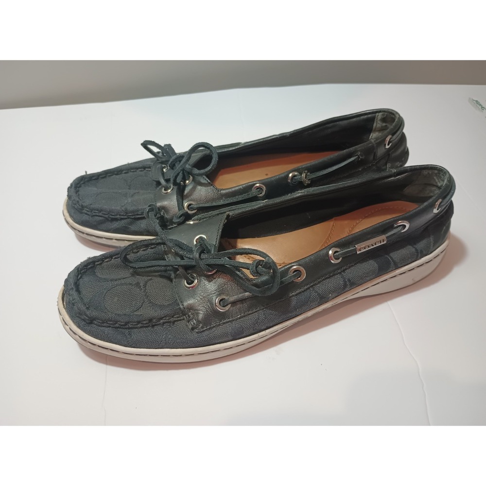 Coach Richelle Signature Monogram Boat Shoes Womens Sz 10B Black Loafers... - Picture 1 of 7